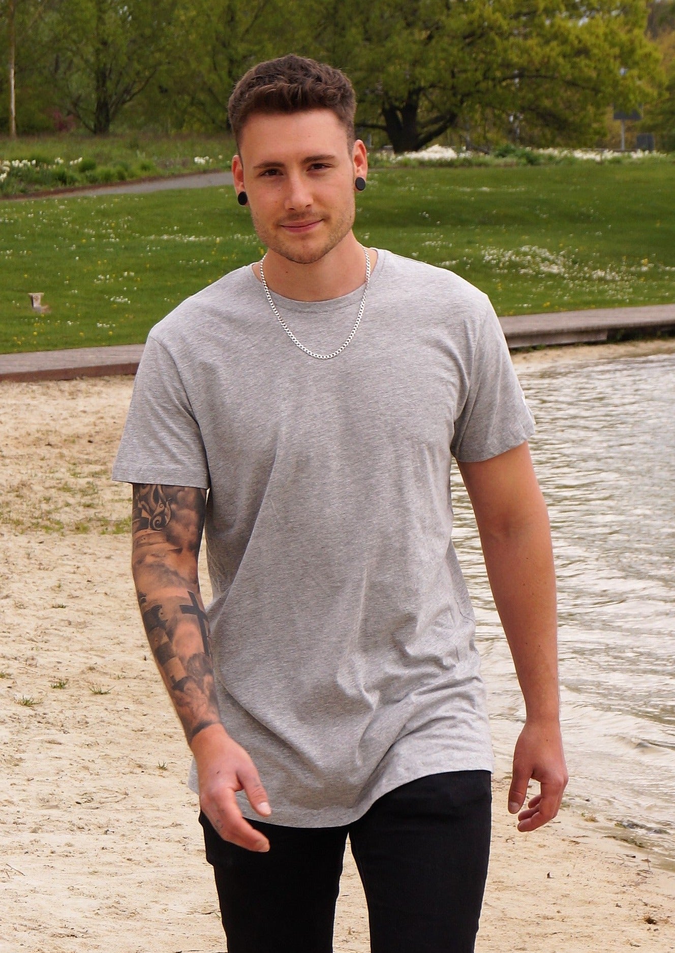 T-Shirt (Grau) in Überlänge mit QR Code - Tall