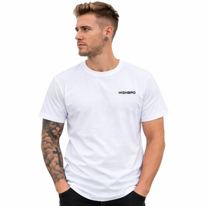 Überlänge T-Shirt weiß Tall fit Backprint Logo | HIGHBRO