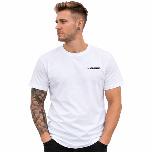Überlänge T-Shirt weiß Tall fit Backprint Logo | HIGHBRO